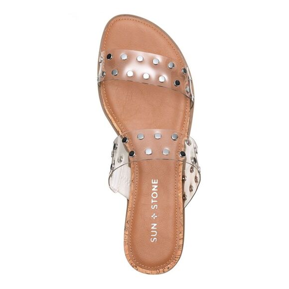 SUN STONE Womens Beige Studded Easten Round Toe Wedge Slip On Slide Sandals 9 M - Picture 2 of 4